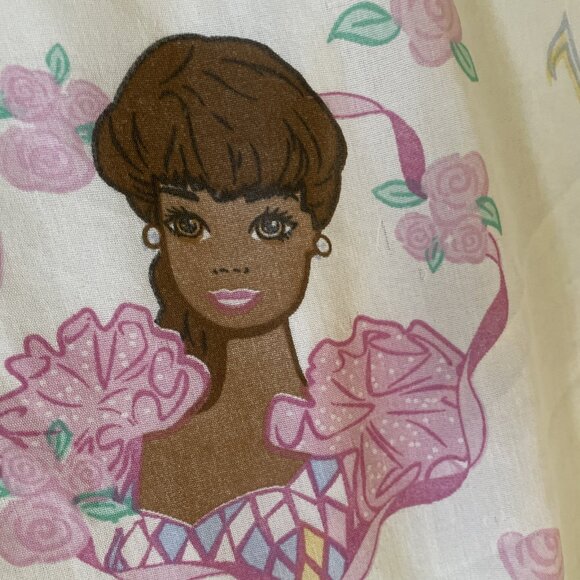 Vintage Dan River Barbie Flat Sheet Twin Size Floral & Ballerina Print Fabric - Picture 9 of 9